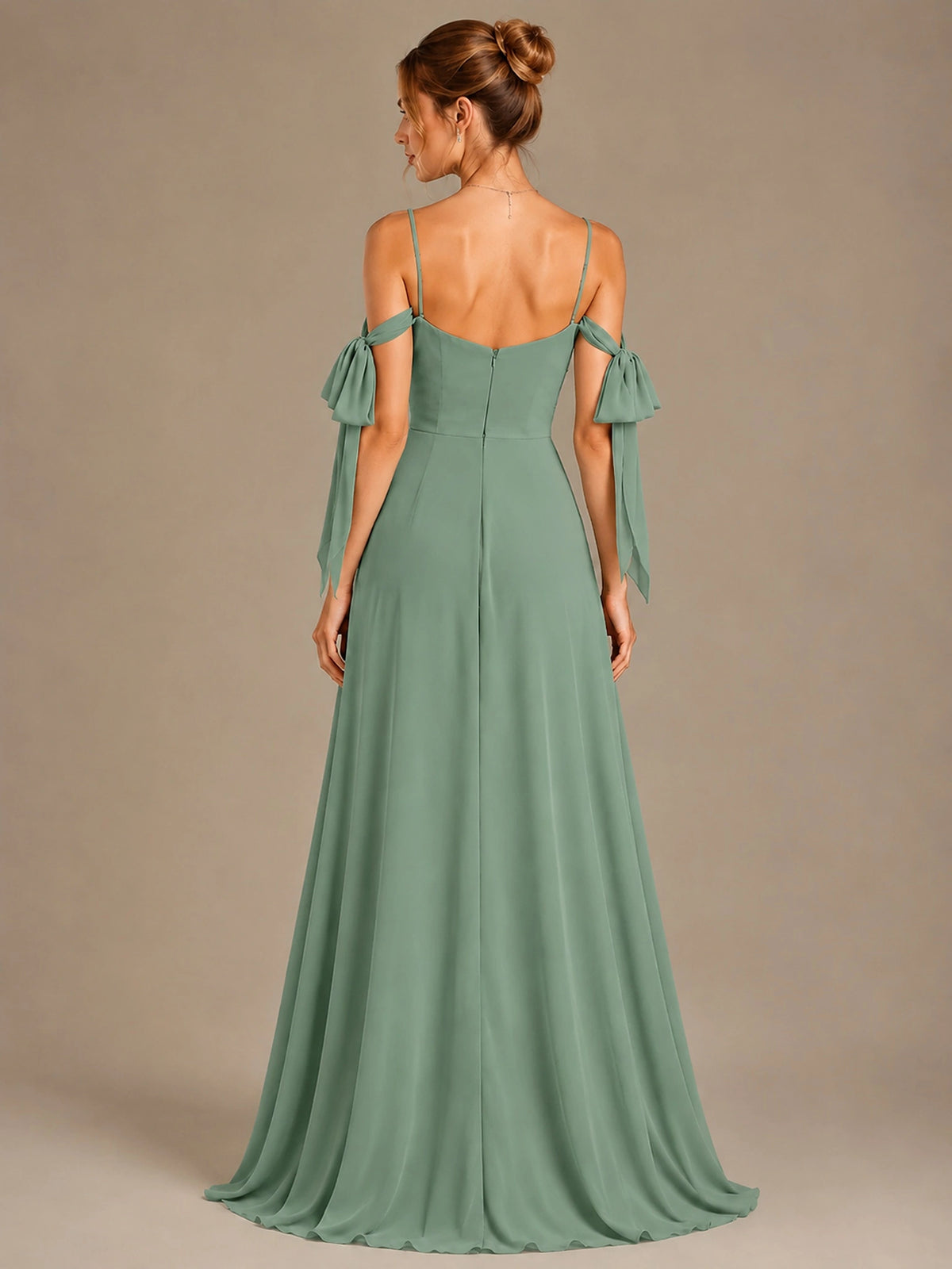 A-Line Ruffles Chiffon Bridesmaid Dress with Slit