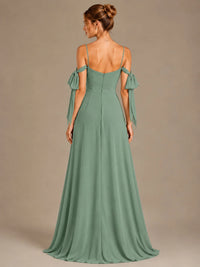 A-Line Ruffles Chiffon Bridesmaid Dress with Slit