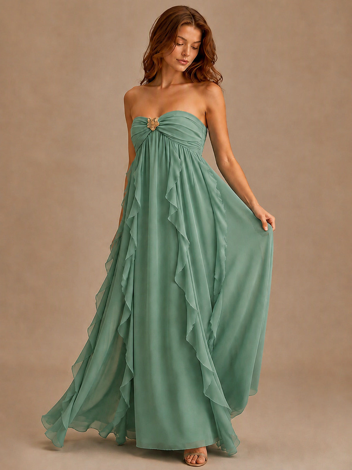 Srapless Sweetheart Chiffon Prom Dress Ruffle Formal Evening Gown