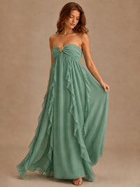 Srapless Sweetheart Chiffon Prom Dress Ruffle Formal Evening Gown