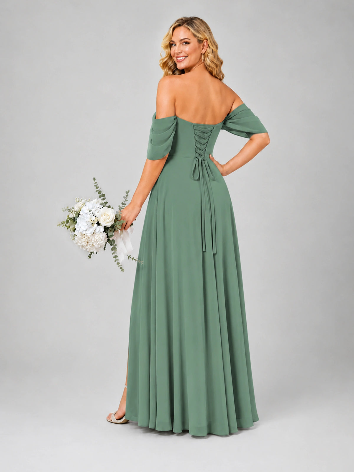 Off Shoulder Chiffon Bridesmaid Dress with Slit