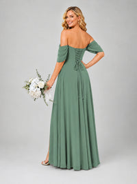 Off Shoulder Chiffon Bridesmaid Dress with Slit