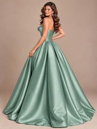 Pink Strapless Corset Satin Prom Derss & Ball Gown with 3D Floral