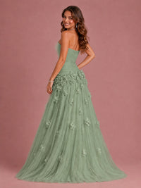 Blush Pink Strapless Sweetheart 3D Floral Tulle Ball Gown Prom Dres