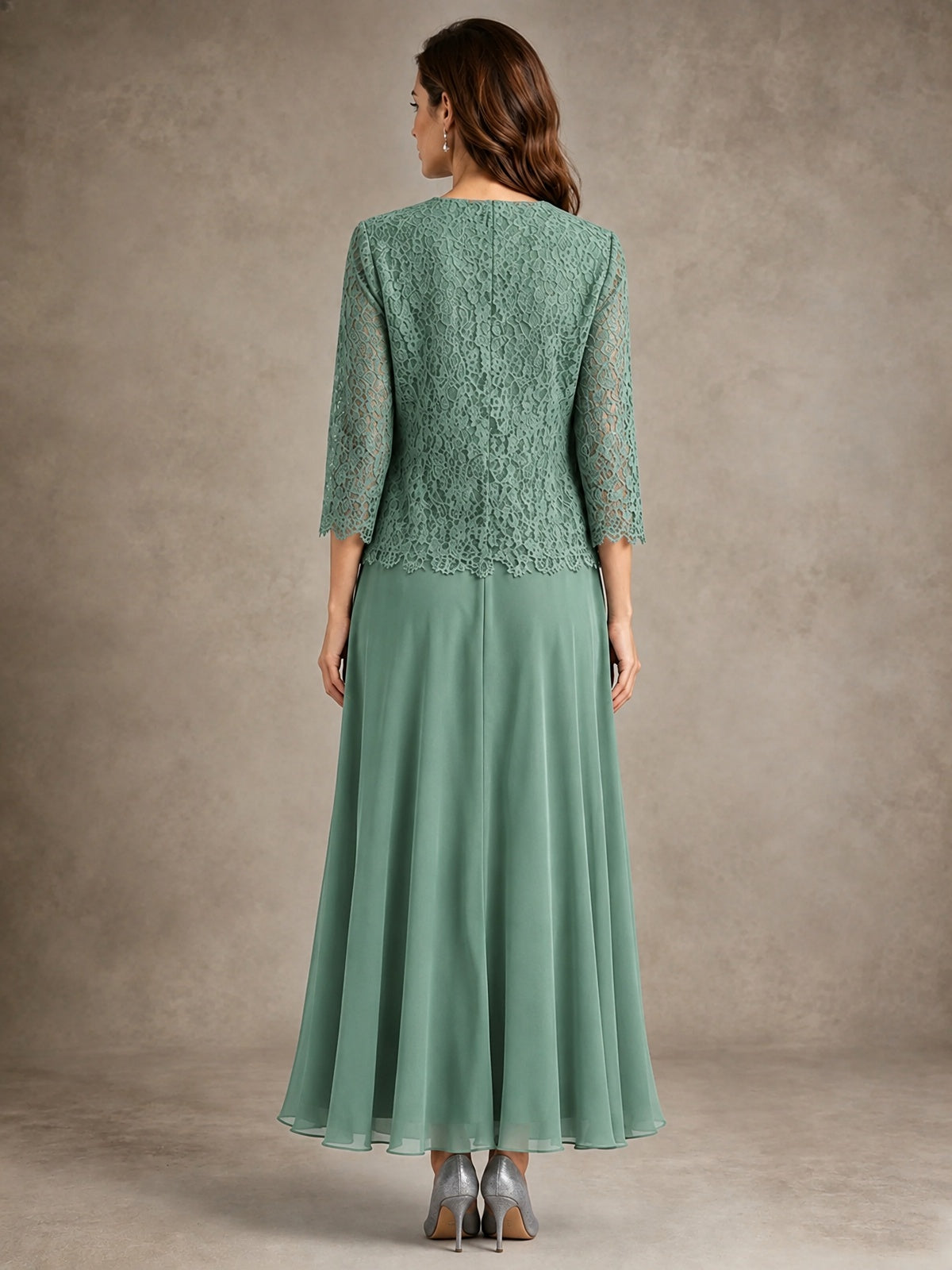 2-Piece Chiffon Mother of the Bride Dress with Lace Jacket