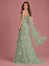 Blush Pink Strapless Sweetheart 3D Floral Tulle Mermaid Prom Dress