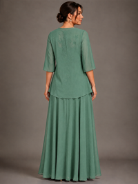 A-line 2 Pieces Chiffon Appliques Mother of The Bride Dresses with Jackets