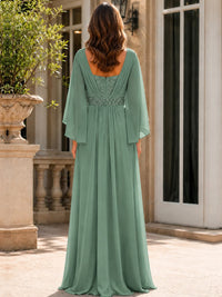 Elegant V-Neck Sequined Chiffon Mother of the Bride Dress with Flutter Sleeves