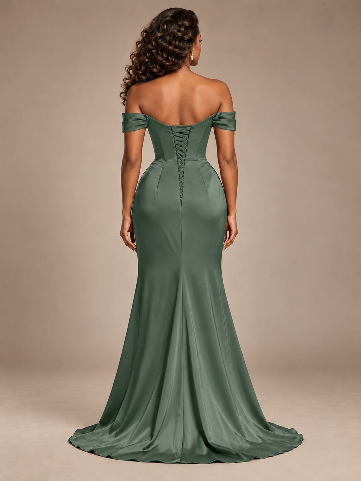 Burgundy Off-the-Shoulder Satin Corset Prom Dress with Slit