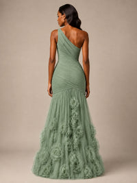 Blush Pink One Shoulder 3D Floral Mermaid Prom Dress