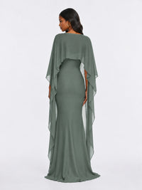 Satin Cape Prom Dresses Meramid Maxi Dress