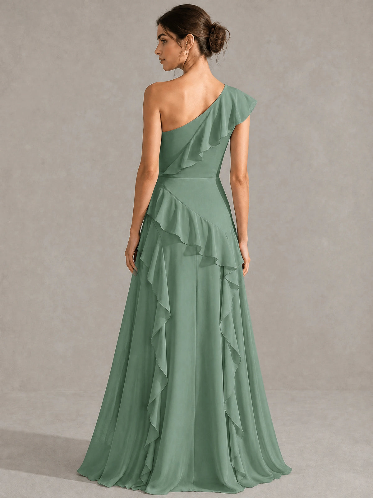 Sage Green One Shoulder Ruffle Bridesmaid Dress