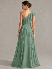 Sage Green One Shoulder Ruffle Bridesmaid Dress