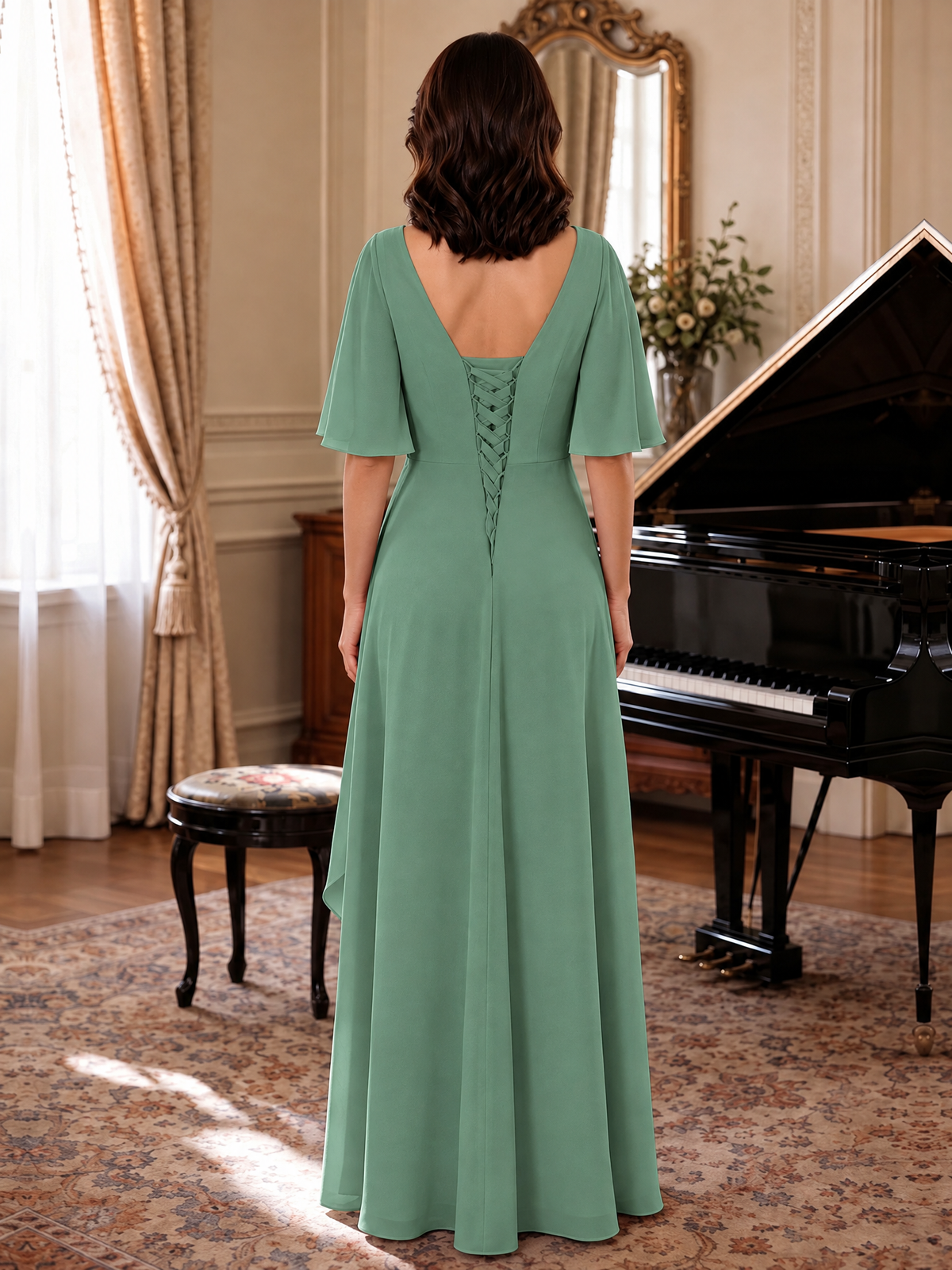 V-Neck Chiffon Lace Mother of the Bride Dresses
