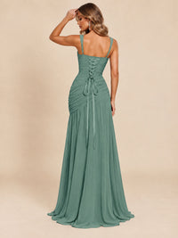 Wrap Pleated Prom Dress Scoop Neck with Slit Women Wedding Formal Dress