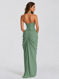 Ruched Halter Neck High-Slit Prom & Evening Dress