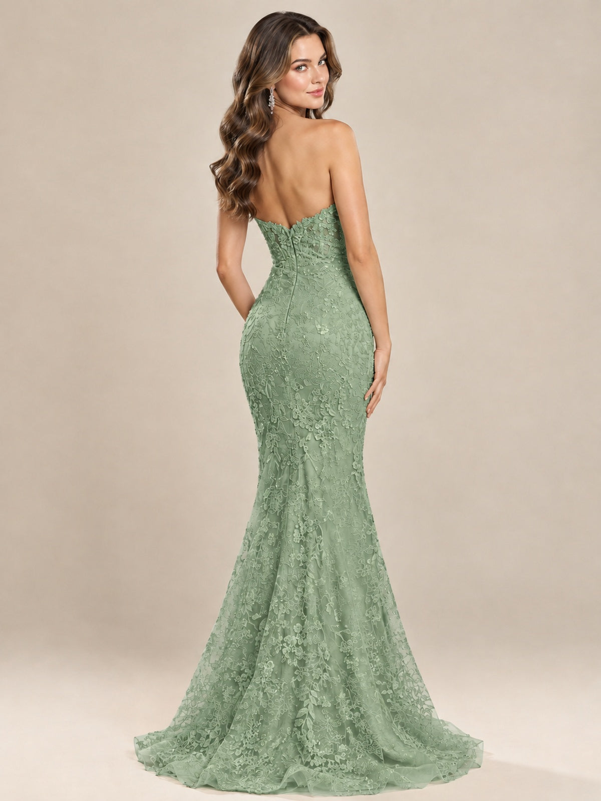 Strapless Corset Mermaid Prom Dress with Floral Lace Appliqué