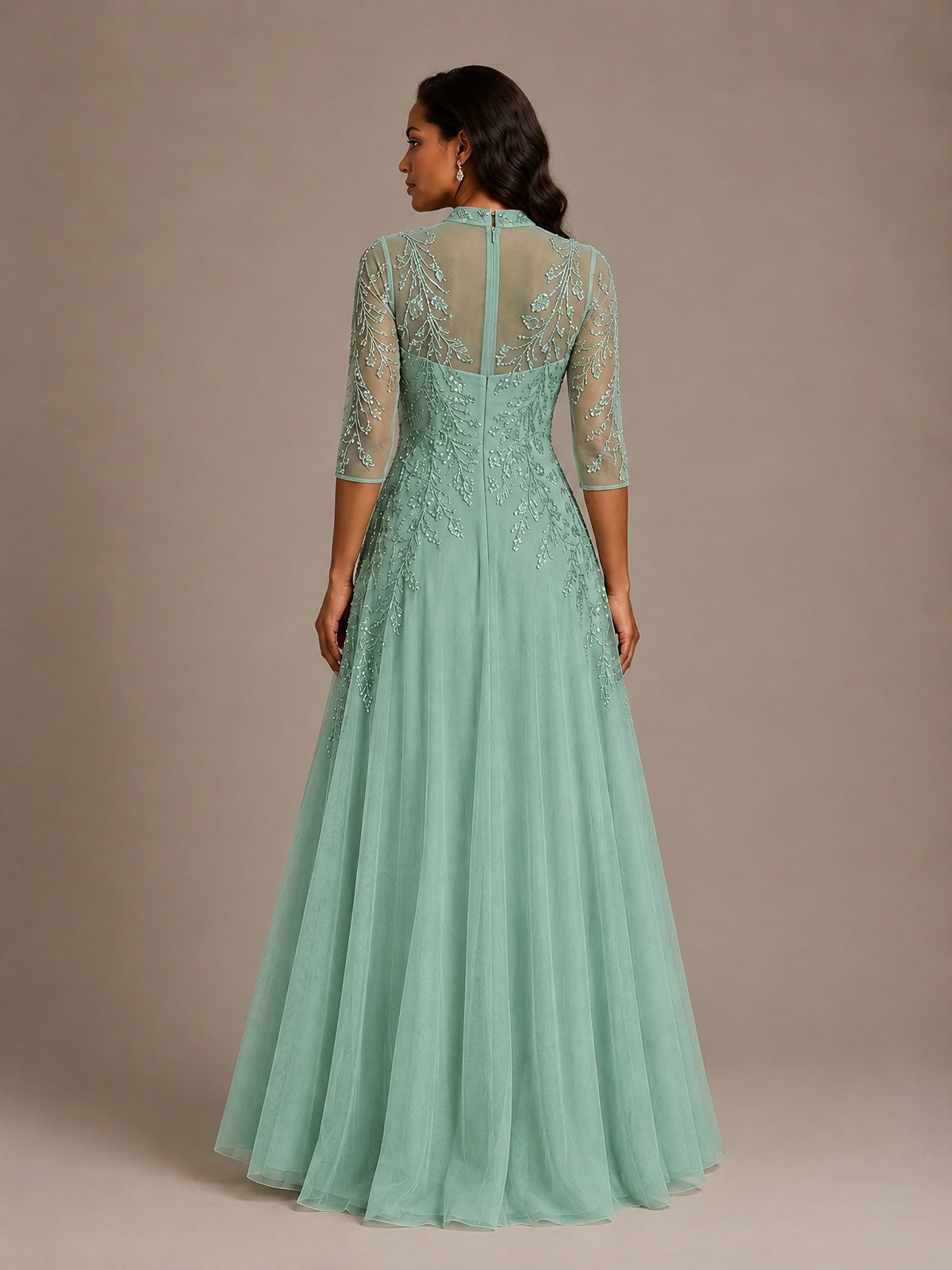 Embellished Appliques Mother of the Bride Dress with 3/4 Sleeves
