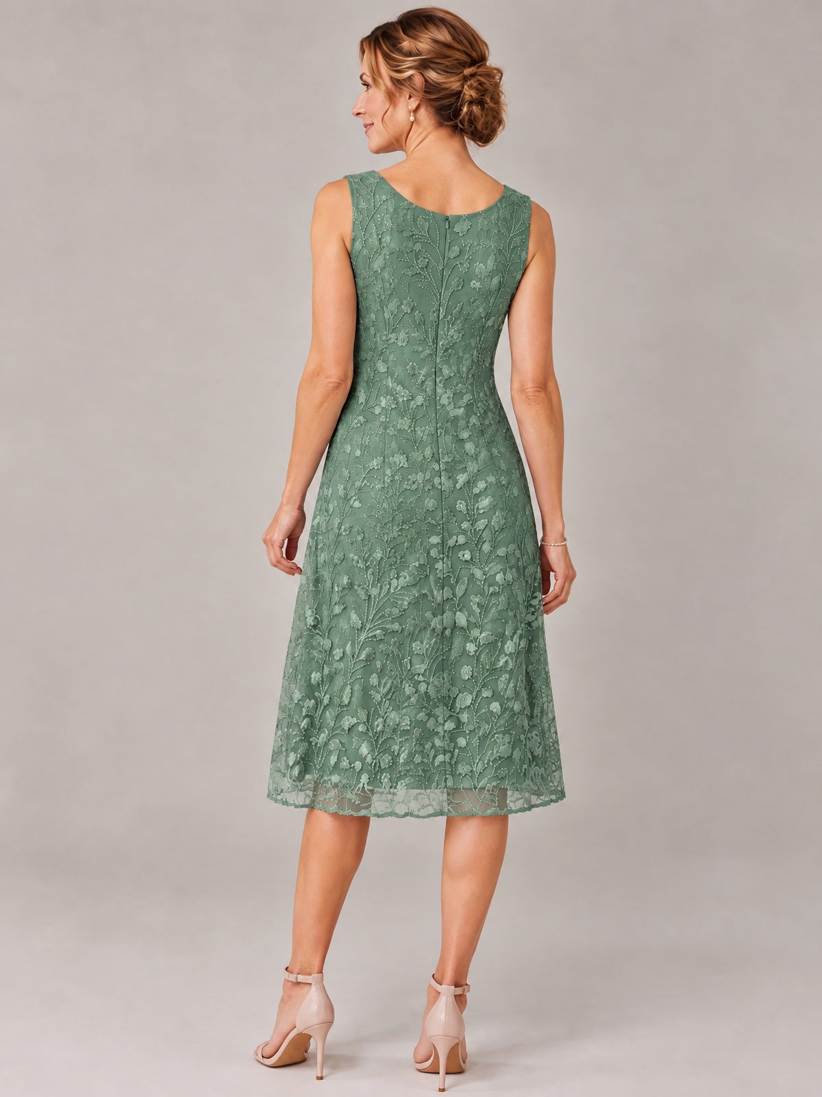 Tea Length Sequin Lace Mother of The Bride Dress with Chiffon Jacket