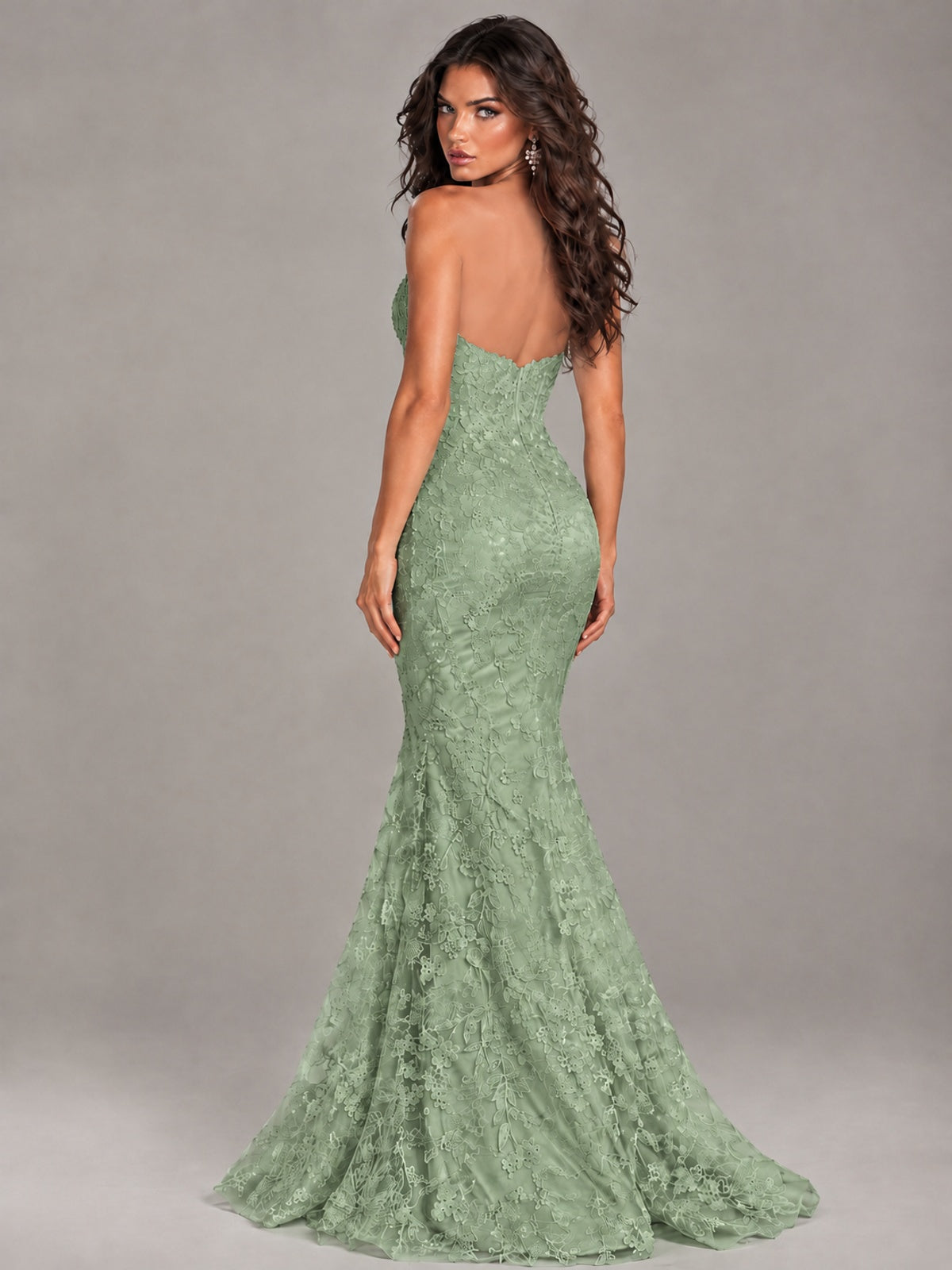Strapless Corset Mermaid Prom Dress Lace Appliqué Formal Gown