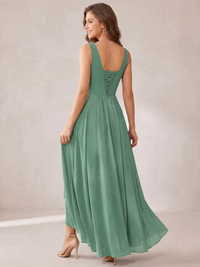 V-Neck High-Low Chiffon Bridesmaid Dress with Ruffles