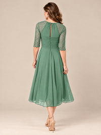 Tea-Length Mother of the Bride Dress with Lace 3/4 Sleeves