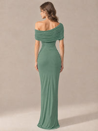 Elegant Draped Off Shoulder Ruched Mermaid Chiffon Formal Evening Gown