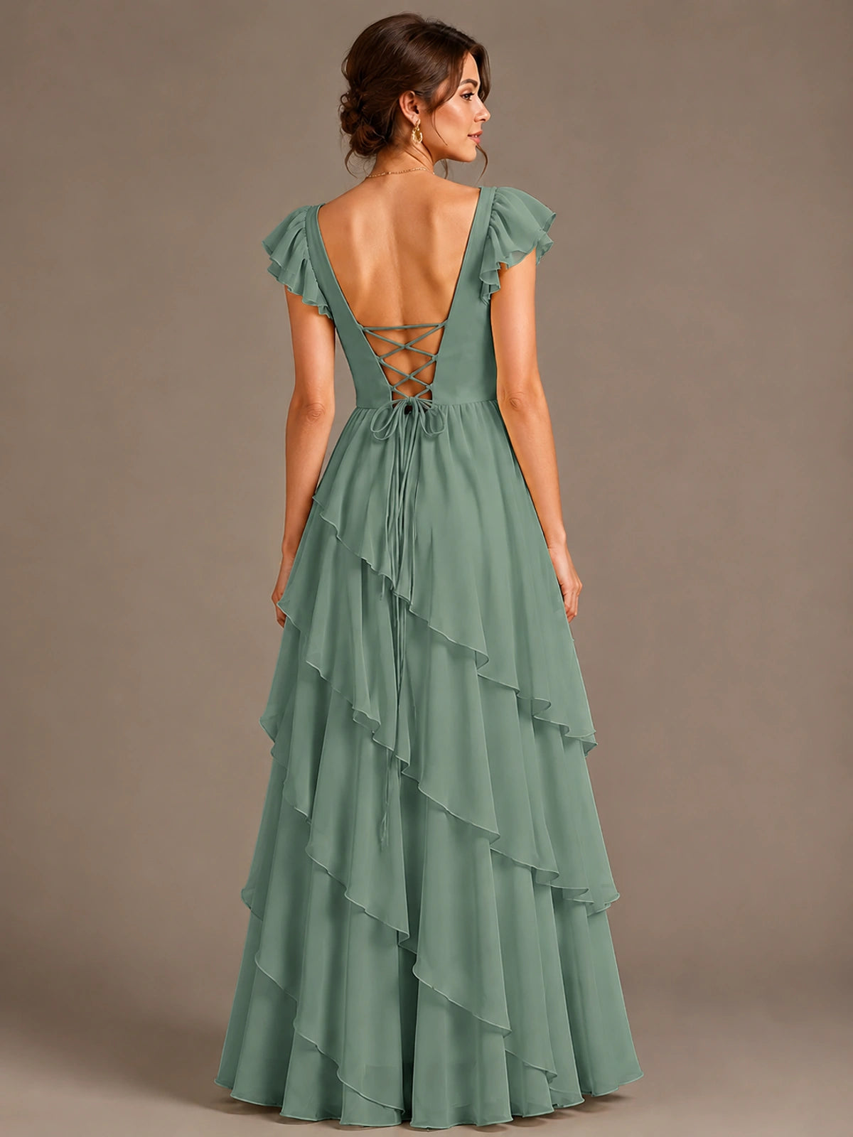 Ruffle Tiered V Neck Maxi Dress