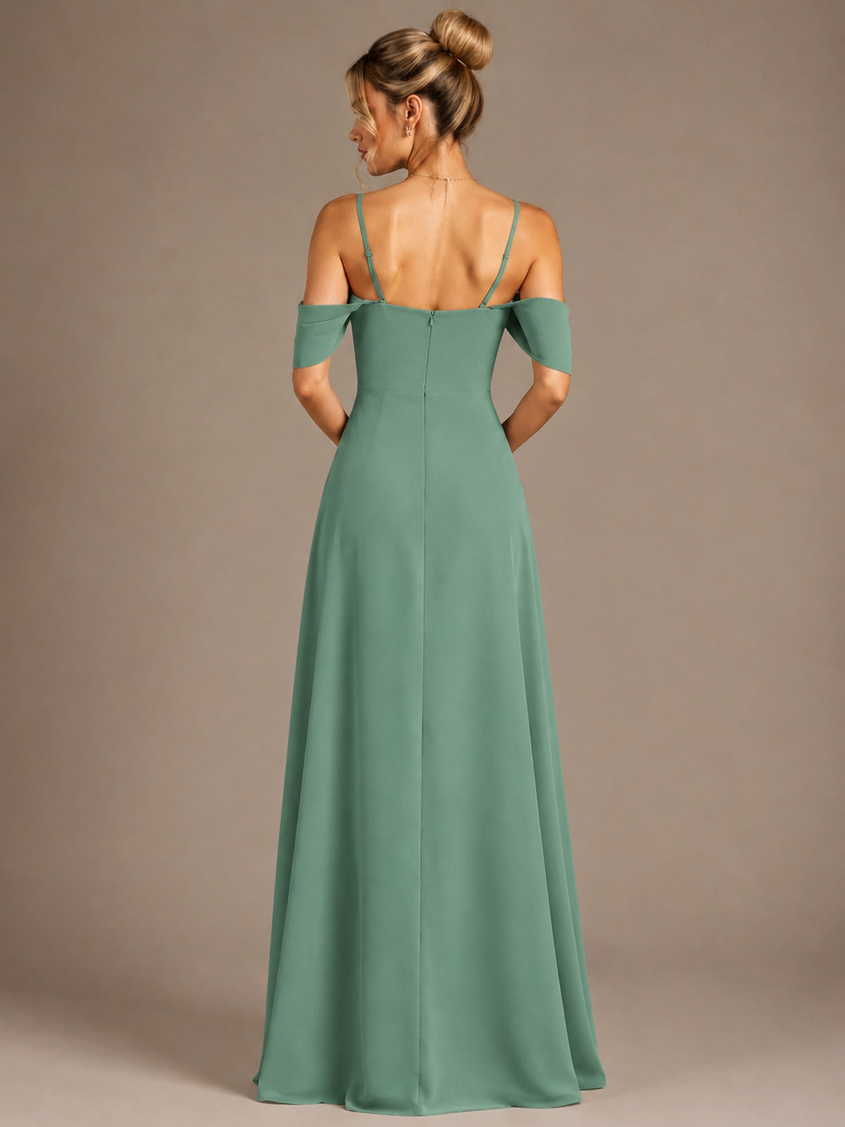 Spaghetti Strap Chiffon Bridesmaid Dress with Ruffles Slit