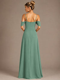 Spaghetti Strap Chiffon Bridesmaid Dress with Ruffles Slit