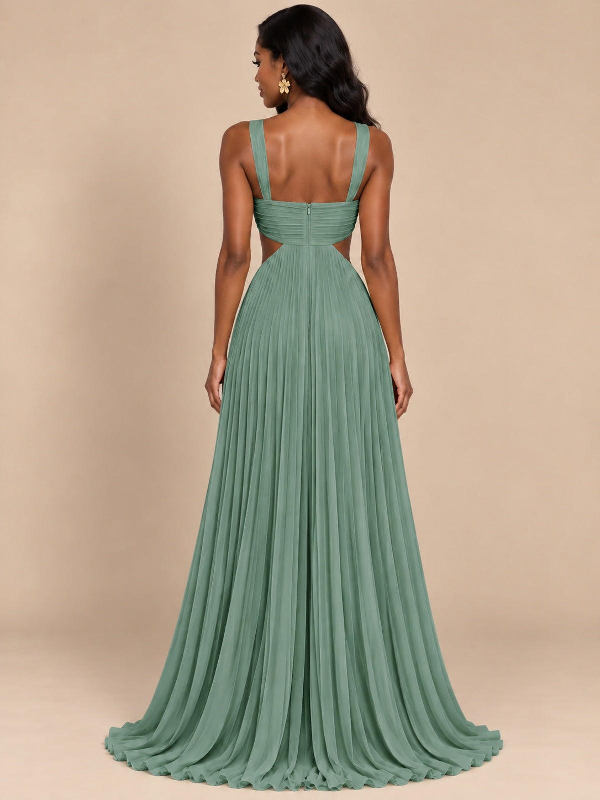 Butter Yellow Pleated Cutout Maxi Dress