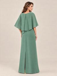 Cape Sleeve Mother of the Bride Dress with Asymmetrical Overlay