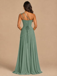 One Shoulder Prom Dress A-line Ruched Women Wedding Formal Gowns