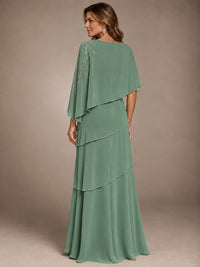 Elegant Chiffon Cape Sleeve Beaded Mother of the Bride Dress