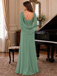 Elegant Applique Chiffon Mother of the Bride Dress with Cape Sleeves