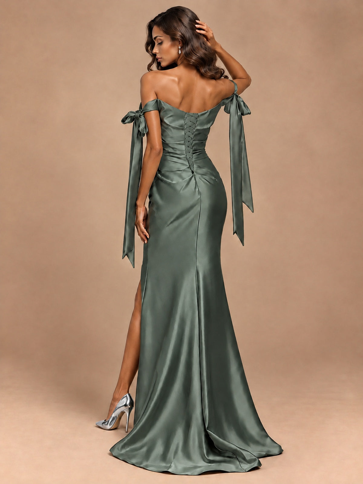 Off The Shuolder Satin Prom Dress Slit Mermaid Formal Gowns