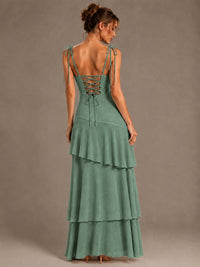 Spaghetti Strap Tiered Ruffles Chiffon Prom Dress