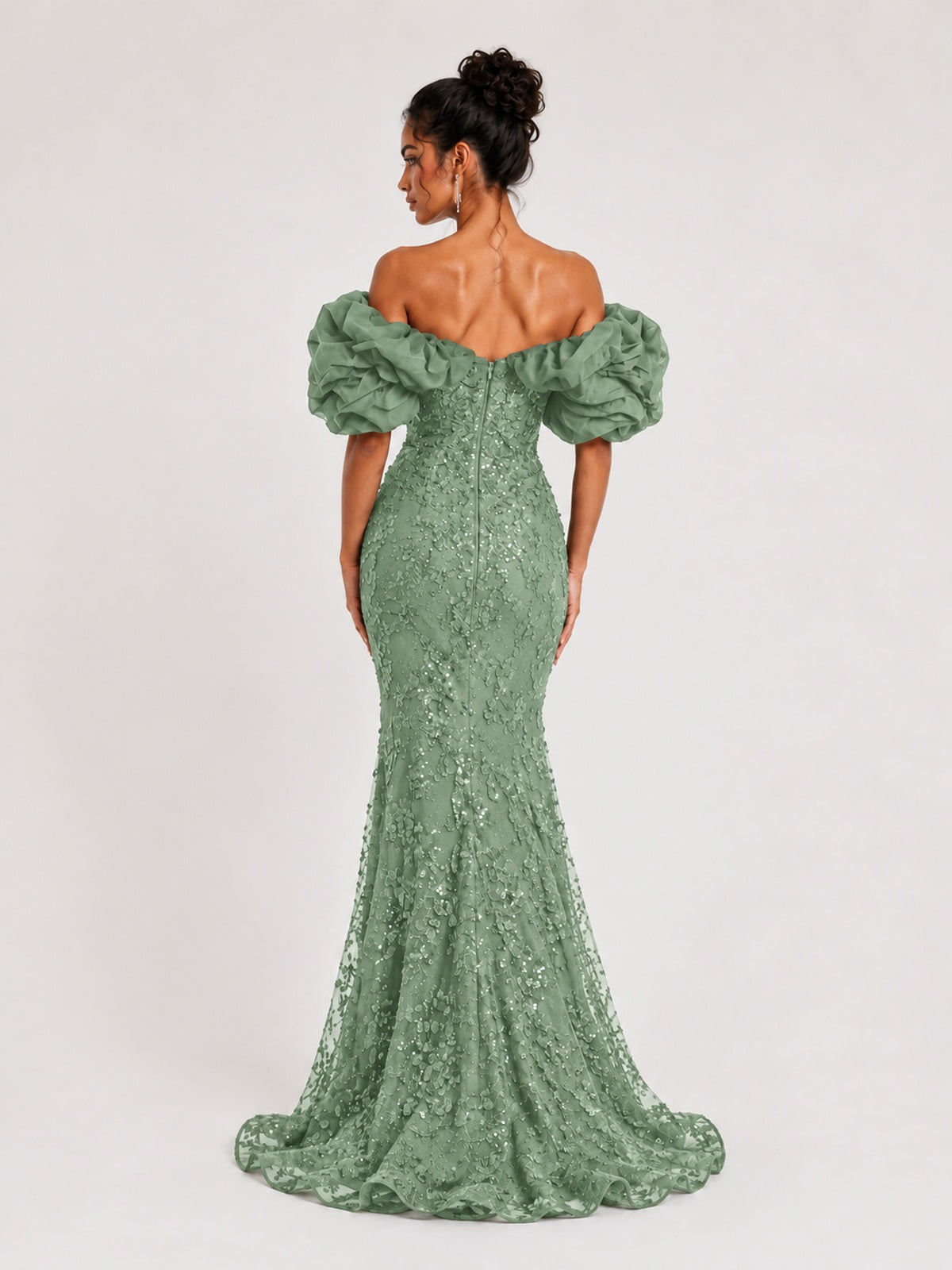 Sequin Off-Shoulder Ruffle Mermaid Prom Dress