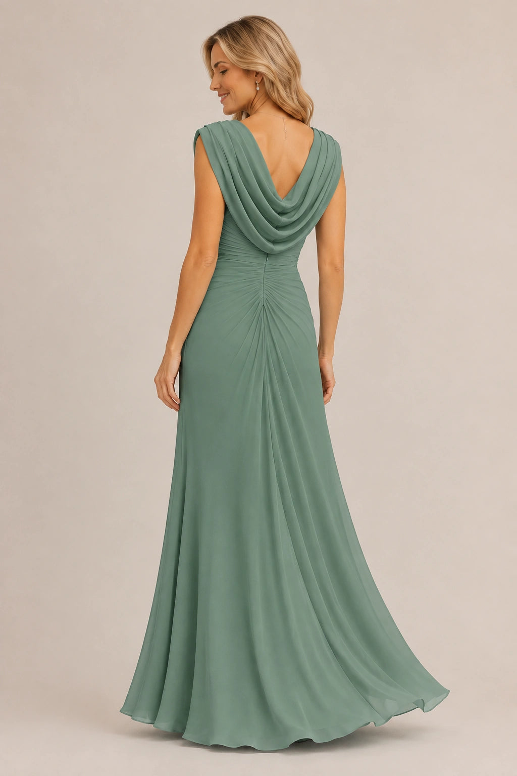 Cowl Neck Ruched Chiffon Mother of the Bride Dress