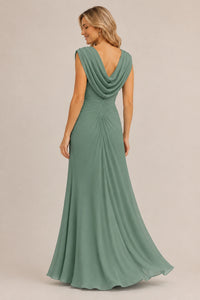Cowl Neck Ruched Chiffon Mother of the Bride Dress