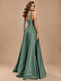 Strapless Prom Dress Side High Slit A-line Formal Dress with Scarf