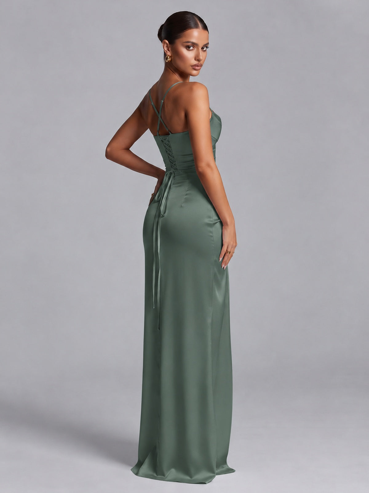 Square Neck Satin Long Prom Dress with Ruffles