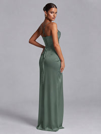 Square Neck Satin Long Prom Dress with Ruffles