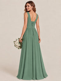 A-line Sleeveless Rucehd Chiffon Bridesmaid Dress with High Slit