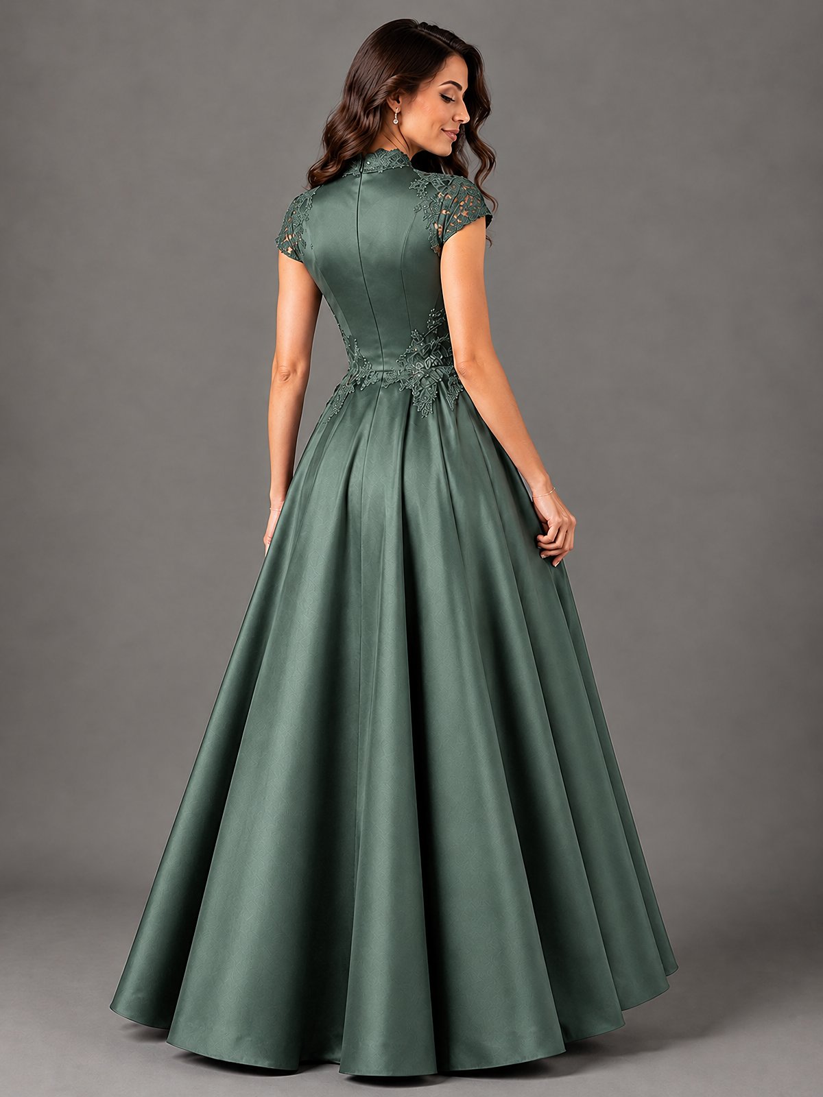 Lace Appliqué A-Line Satin Maxi Dress