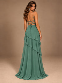 Sweetheart A-Line Ruffle Prom Dress with Spaghetti Straps