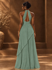 Wrap Pleated Prom Dress Halter A-line Chiffon Formal Wedding Dress