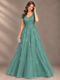 Lace Appliques A-line Mother of The Bride Dresses with Short Sleeves