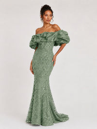Sequin Off-Shoulder Ruffle Mermaid Prom Dress