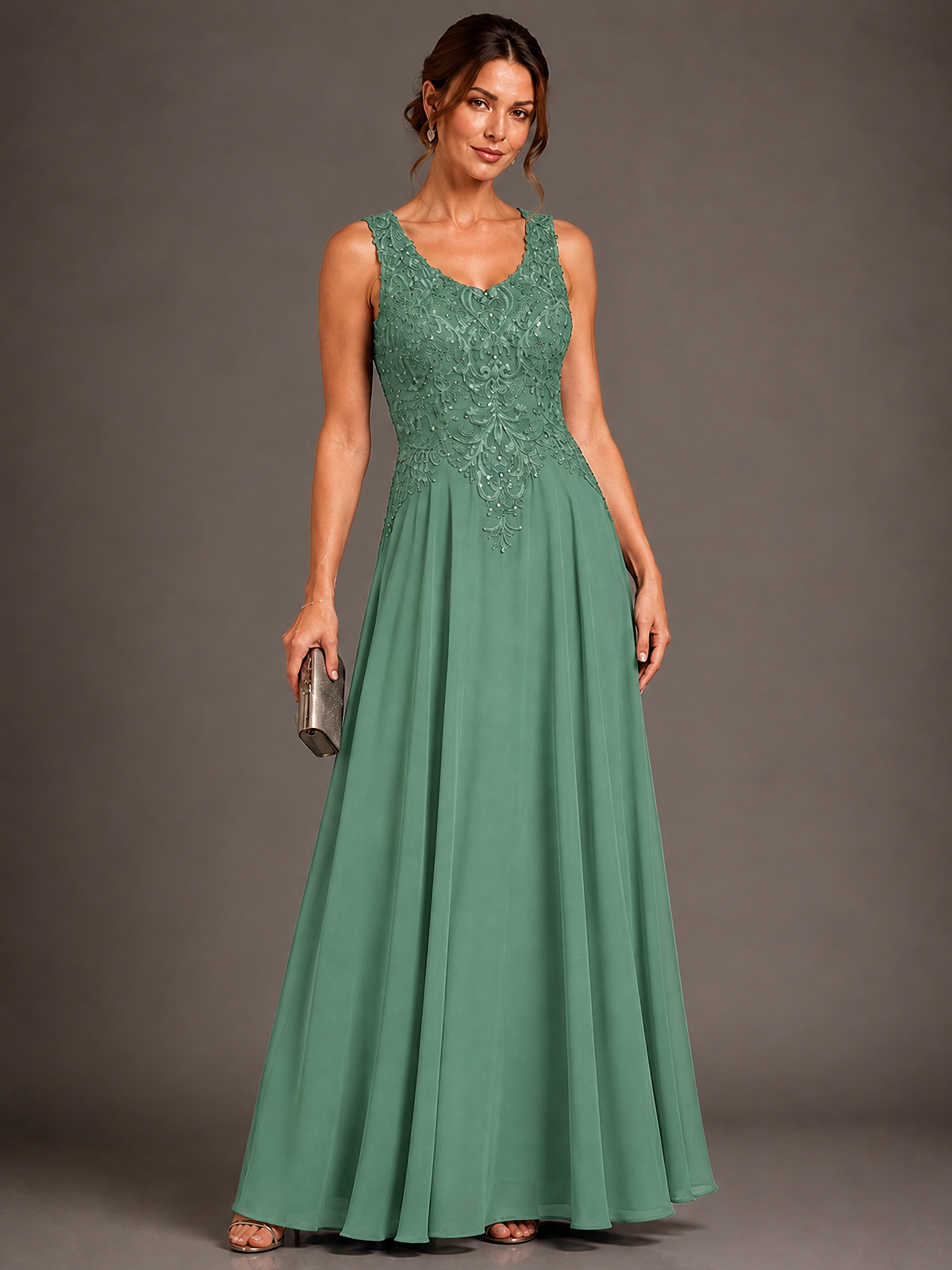 A-line 2 Pieces Chiffon Appliques Mother of The Bride Dresses with Jackets